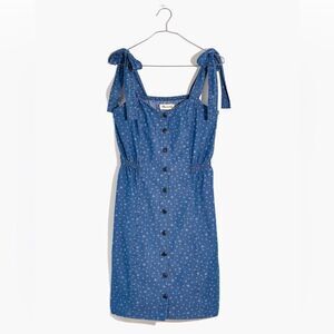 MADEWELL Denim Tie-Strap Button-Front Sundress in Star Jacquard Sz 0